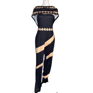 Loragal Women's Strapless Bodycon Houndstooth Jumpsuit Shaw Wrap Colorblock  XL